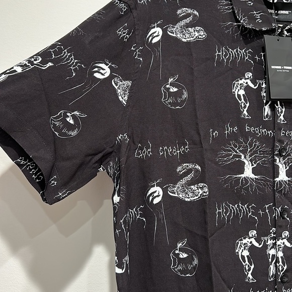 Homme + Femme GENESIS BUTTON DOWN BLACK AND WHITE Large men nwt new shirt top - Picture 5 of 9